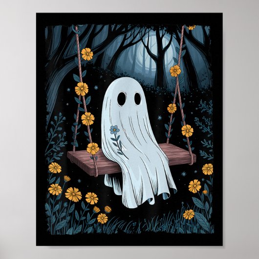 geest swingend in het bos nacht Halloween F Poster (Voorkant)