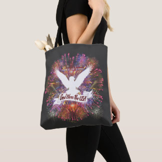 Geest van 1776 God Zegen de VS Vuurwerk Tote Bag
