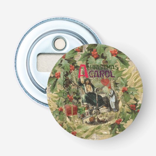 Geest van Kerst Heden Illustratie Scrooge Button Flesopener (Voorkant)