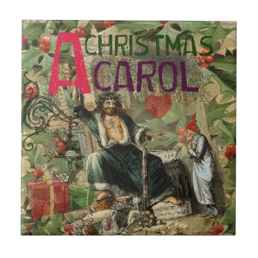 Geest van Kerst Heden Illustratie Scrooge Tegeltje (Voorkant)