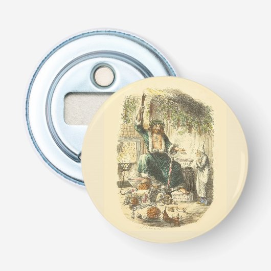 Geest van Kerst Heden Scrooge Button Flesopener (Voorkant)