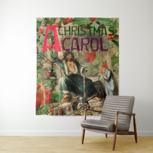 Geest van Kerst presenteer Illustratie Scrooge Wandkleed