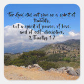 Geest van kracht 2 Timoteüs 1:7 Bijbelvers Vierkante Sticker (Voorkant)