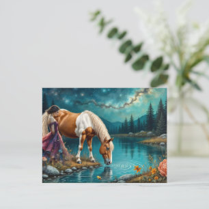 Geest van vrouw en een paard bij water briefkaart
