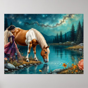 Geest van vrouw en een paard van het ras palomino poster