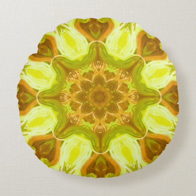 Geest van zonneblad abstract patroon  rond kussen (Voorkant)