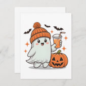 Geest, vleermuizen, pompoen en drank, schattige Ha Feestdagenkaart (Voorkant / Achterkant)