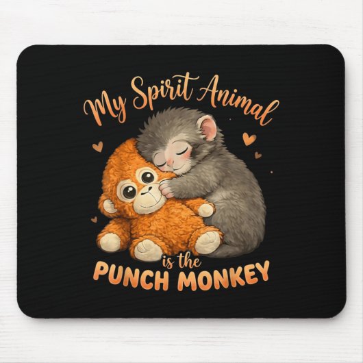 Geestdier is de knuffelende Punch Monkey Knuffel Muismat (Voorkant)