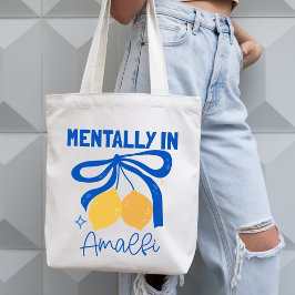 Geestelijk in Amalfi Italië Blauwe Kokette Citroen Tote Bag