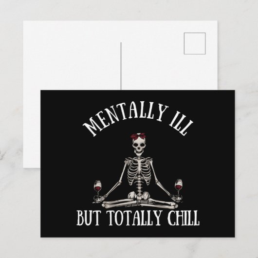 Geestelijk ziek, maar totaal chill grappige citate feestdagenkaart (Voorkant / Achterkant)