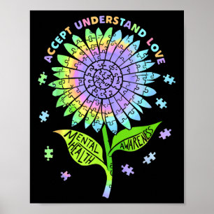 Geestelijke gezondheid Bewustzijn Puzzel Bloem Acc Poster