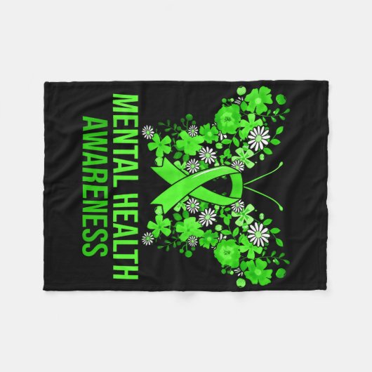 Geestelijke Gezondheid Bewustzijn Vlinder Groene R Fleece Deken (Voorkant (Horizontaal))