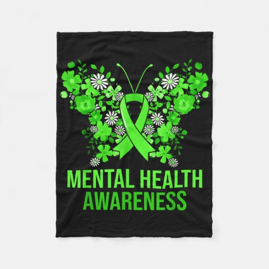 Geestelijke Gezondheid Bewustzijn Vlinder Groene R Fleece Deken (Voorkant)