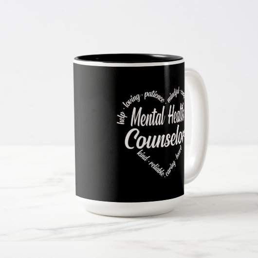 Geestelijke gezondheidsadviseur Heart Word Cloud Tweekleurige Koffiemok (Voorkant rechts)