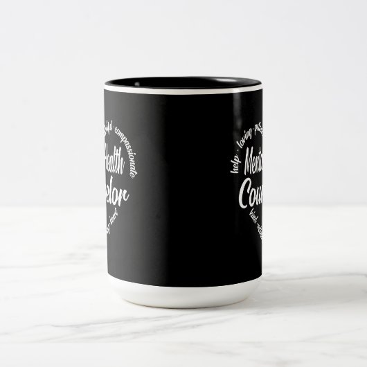 Geestelijke gezondheidsadviseur Heart Word Cloud Tweekleurige Koffiemok (Center)