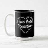 Geestelijke gezondheidsadviseur Heart Word Cloud Tweekleurige Koffiemok (Links)