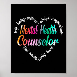 Geestelijke gezondheidsadviseur Heart Word Cloud W Poster