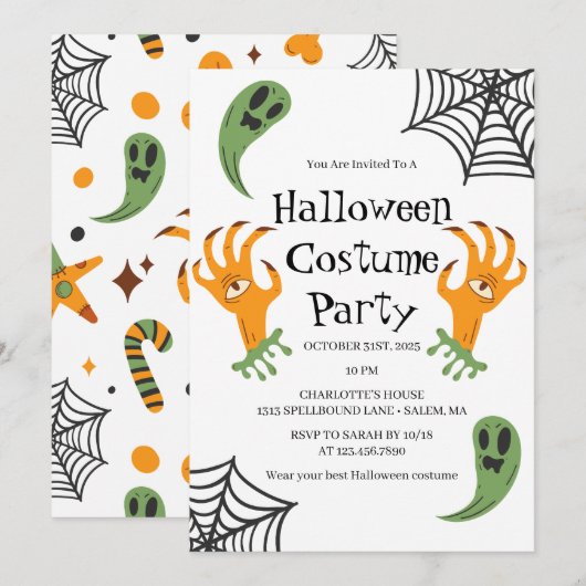 Geesten en Monster Hands Halloween Kostuumfeest Kaart (Voorkant / Achterkant)