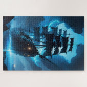 geesterschip, piratenschip, mist, zeilboot legpuzzel (Horizontaal)