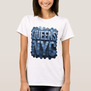 Geestige Blauwe QUEENS NYC Krachtig Ontwerp T-shirt