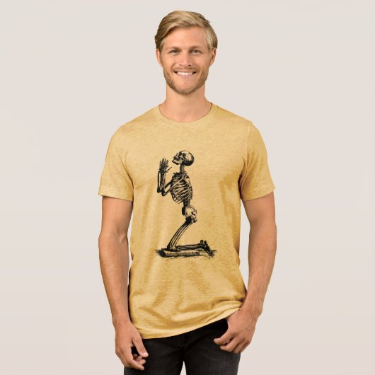 geestige charme - biddend skelet Tri-Blend shirt (Voorkant volledig)
