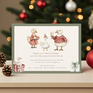 Geestige Kerst Eenden Rood Groen Aquarel Ontwerp Feestdagenkaart