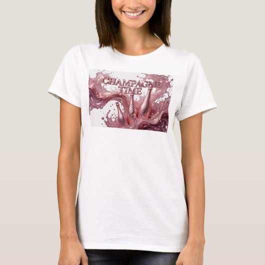 Geestige Rode CHAMPAGNE TIJD Statement T-shirt (Voorkant)