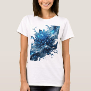 Geestige Zilveren BLAUWE KRISTAL WATER SPLASH Prin T-shirt