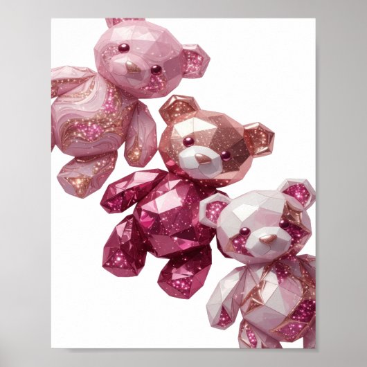 Geestige Zilveren DRIE ROZE TEDDYBEREN Tekst Ontwe Poster (Voorkant)
