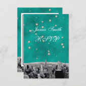 Geëtst NYC Skyline 2 Blauwgroen Gold Star RSVP w M (Voorkant / Achterkant)