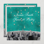 Geëtst NYC Skyline 2 Blauwgroen gouden ster Sweet  Kaart (Voorkant / Achterkant)