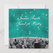 Geëtst NYC Skyline 2 Blauwgroen gouden ster Sweet  Kaart (Voorkant)