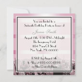 Geëtst NYC Skyline 2 Zwart Roze Sweet 16 Party Kaart (Achterkant)