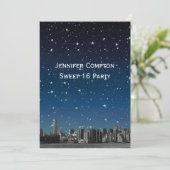 Geëtst NYC Skyline #3V2 Starry Blu Sunset Sweet 16 Kaart (Staand voorkant)