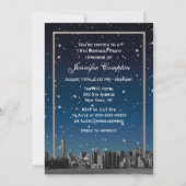 Geëtst NYC Skyline #3V2 Starry Blu Sunset Sweet 16 Kaart (Achterkant)