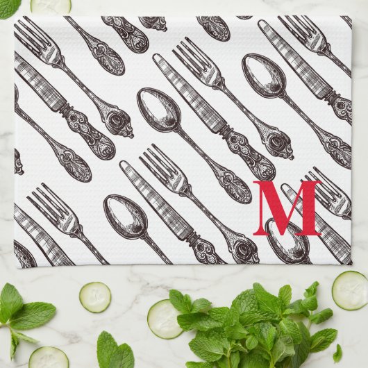 Geëtst  zilverwerk Classic Foodie INITIAAL Theedoek (Gevouwen)