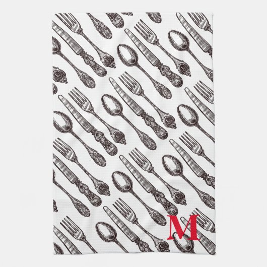 Geëtst  zilverwerk Classic Foodie INITIAAL Theedoek (Verticaal)