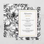 Geëtste Bloemen Zwart & Goud bruiloft Info Briefka Briefkaart (Voorkant / Achterkant)