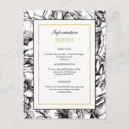 Geëtste Bloemen Zwart & Goud bruiloft Info Briefka Briefkaart