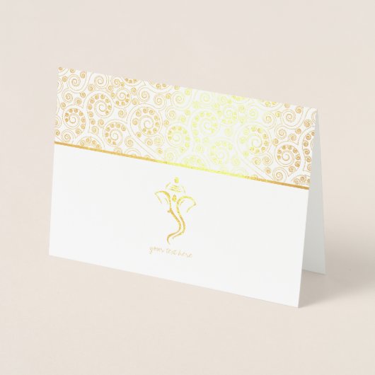 Geëtste Gouden Folie Ganesh Indiase Trouwkaarten Folie Kaarten (Voorkant)