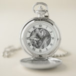 geëtste lelie zakhorloge<br><div class="desc">Sierlijk geëtste  lelie illustratie op doorzichtige achtergrond met Romeinse numerieke wijzerplaat.</div>