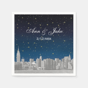 Geëtste NYC Silhouet Blauwe Sterren Bruiloft Servet