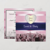 Geëtste NYC Skyline 2P Roze Blauw RBN H Sweet 16 P Kaart (Voorkant / Achterkant)