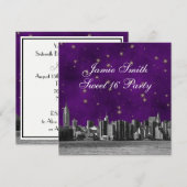 Geëtste NYC Skyline #3 Paarse gouden ster Sweet 16 Kaart (Voorkant / Achterkant)