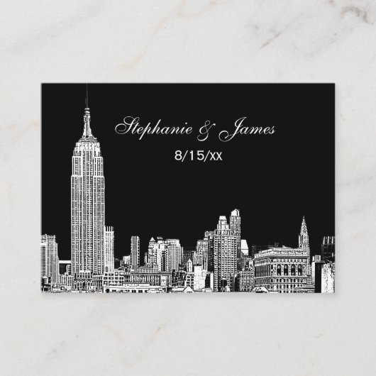 Geëtste NYC Skyline DIY BG Kleur Plaats Kaarten #2 Plaatskaartje (Voorkant)