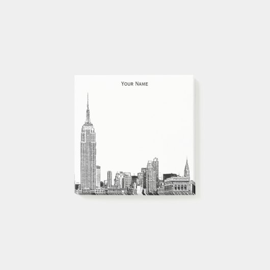 Geëtste NYC Skyline DIY BG Kleur Post-it® Notes (Voorkant)