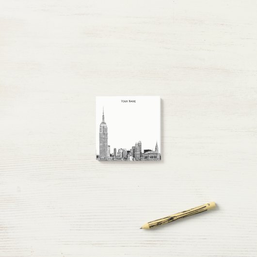 Geëtste NYC Skyline DIY BG Kleur Post-it® Notes (Op bureau)