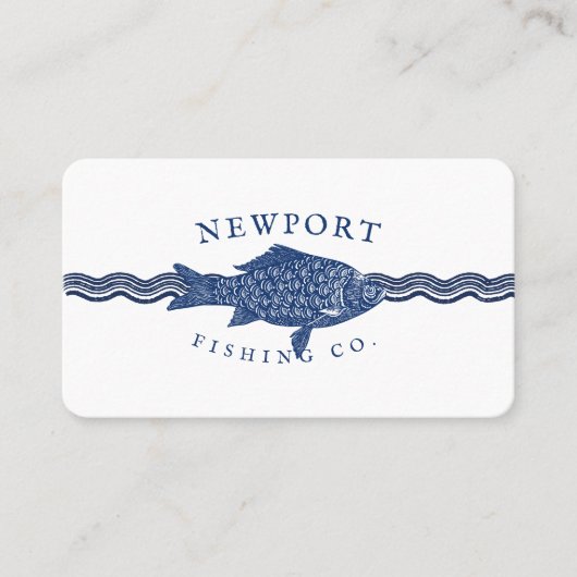  geëtste stijl vissen, golven oceaan thema wit visitekaartje (Voorkant)