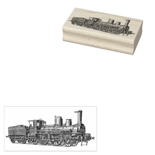 Geëtste  trein stoommachine houten kunststempel rubberstempel (Gestempeld)