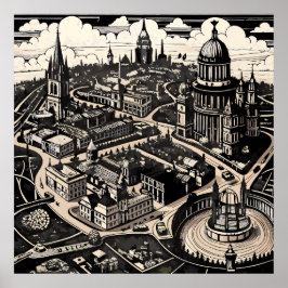 Geëtste Victoriaans kaart van Londen Poster